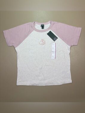 Wild Fable Bunny Graphic Tee XXL Pink White Raglan Ribbed Top